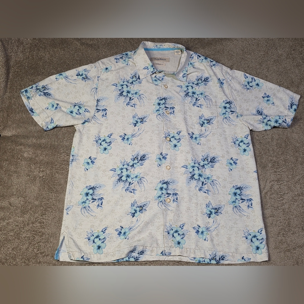 VGUC Mens Tommy Bahama Garden of Hope & Courage Hawaiian Shirt Sz Large Silk